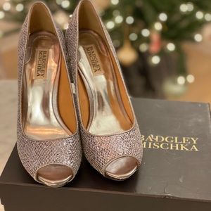 Badgley Mischka silver sparkle heels